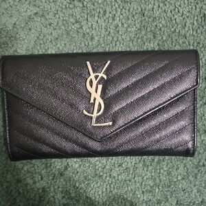 Saint Laurent Black Quilted Envelope Wallet with Gold YSL Hardware